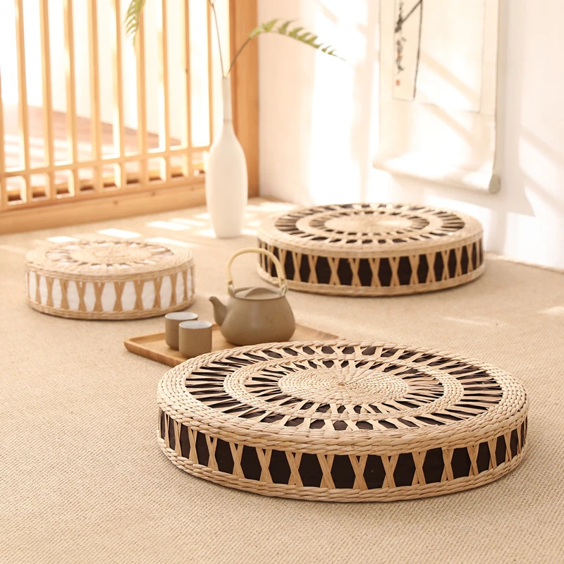 The ZenSphere Natural Straw Mat | Breathable Mindfulness Cushion for Home & Meditation（50 cm in diameter and 10 cm thick）