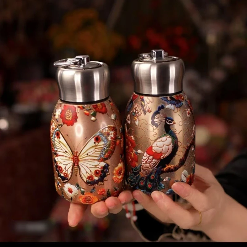 Peacock Flora 316 Steel Thermal Flask | 12H Hot & 24H Cold | Vintage Eastern Aesthetic | Drop-Resistant