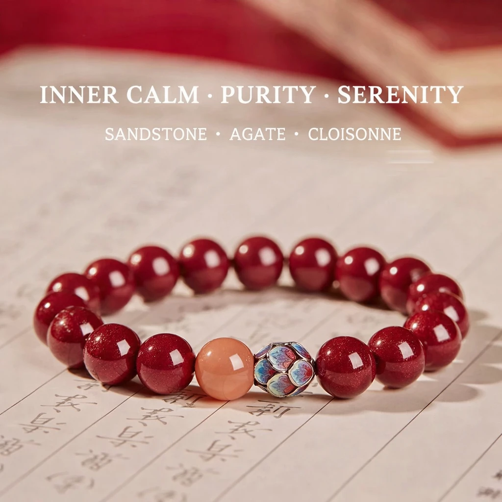 Purification Cinnabar Bracelet – Purple-Gold Sand Lotus Flower – A Symbolic Gift for Protection & New Beginnings