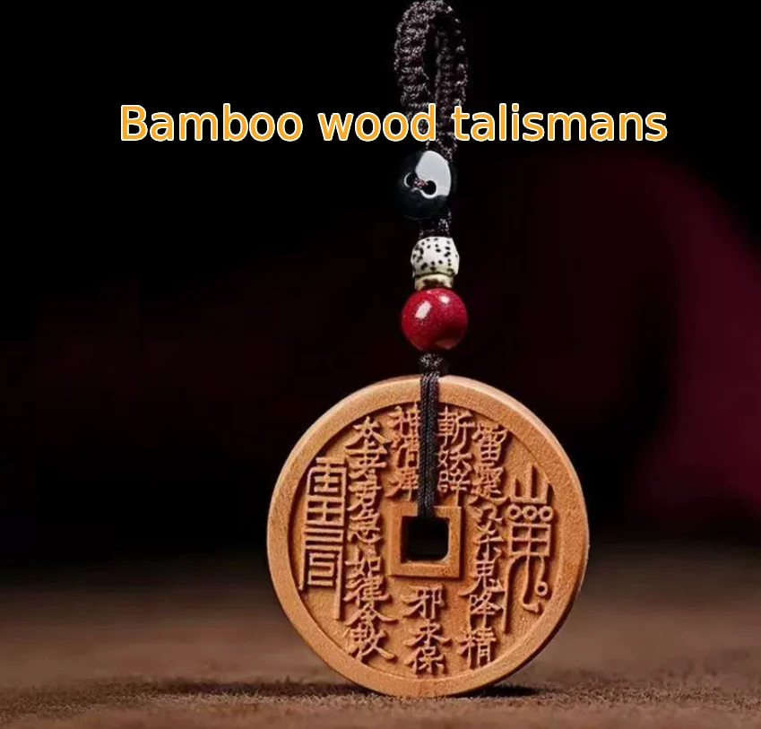 The Shadow Shield" Mountain Ghost Coin Pendant | Hand-Carved Peach Wood & Antique Copper Talisman | Unisex Protection Necklace & Keychain | Zen Boundary & Inner Peace Charm