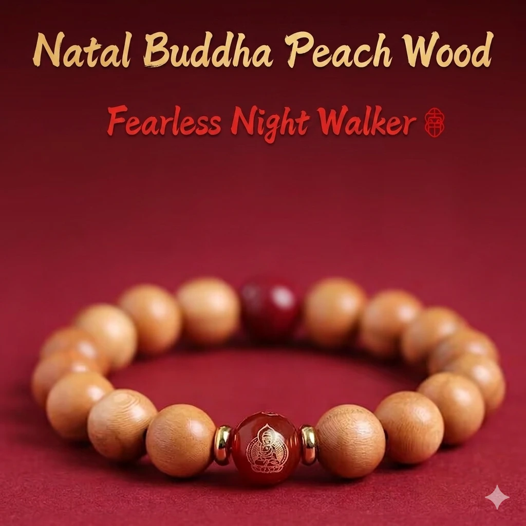Peach Wood Zodiac Amulet Bracelet with Eight Guardian Deities – Cinnabar Agate Lucky Bead Unisex Bracelet for Birth Year Protection | Antique Style Collectible Jewelry