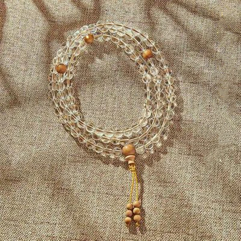 108-Bead White Crystal & Sacred Sandalwood Bracelet | A Sensory Path to Clarity and Peace