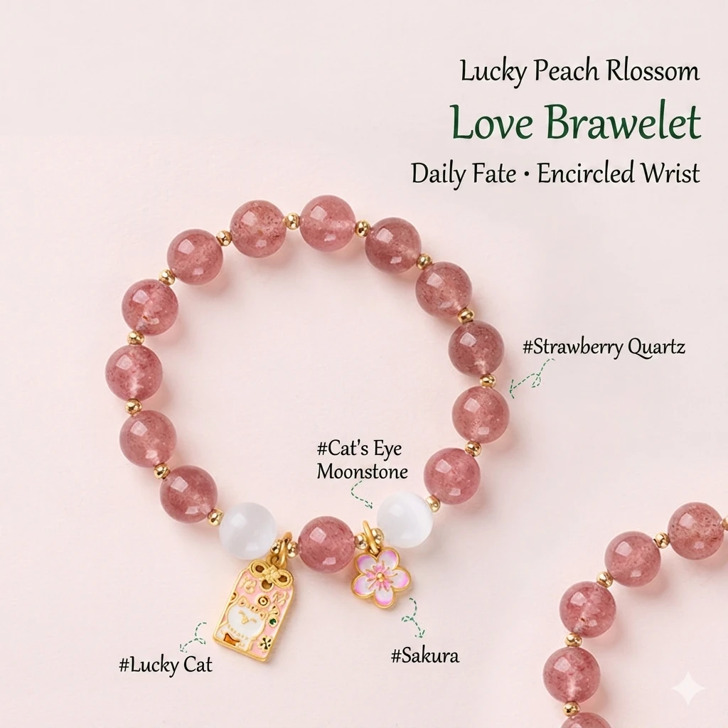 Natural Strawberry Crystal Cat's Eye Bracelet — Calm Your Mind, Lift Your Energy  Healing gemstone beaded bracelet for women · handcrafted · natural crystal