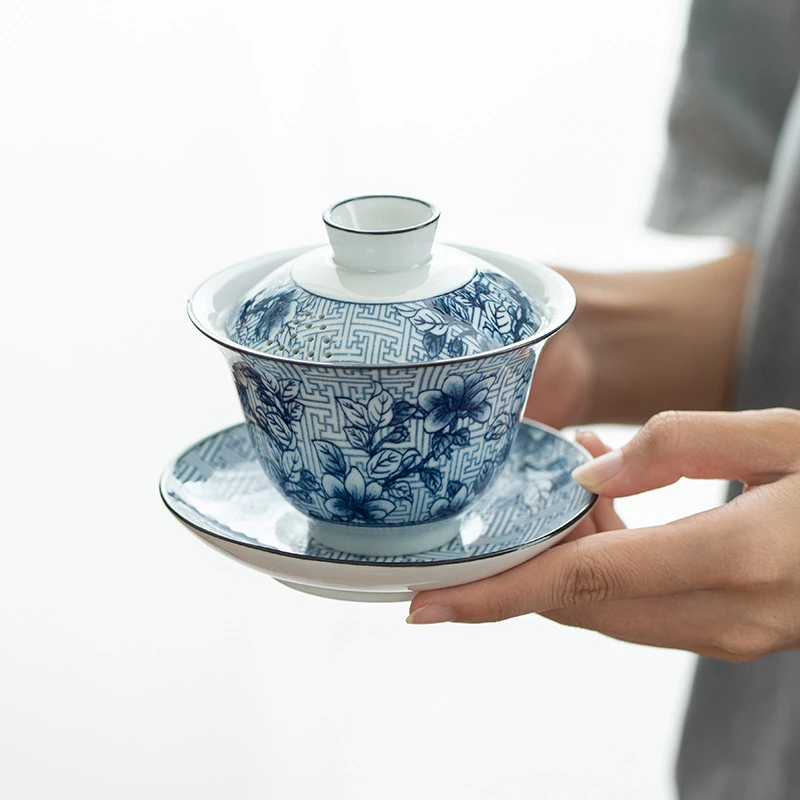 Mindful Ru Kiln Gaiwan Crackle Glaze Kung Fu Tea Bowl for Daily Calm and Joy