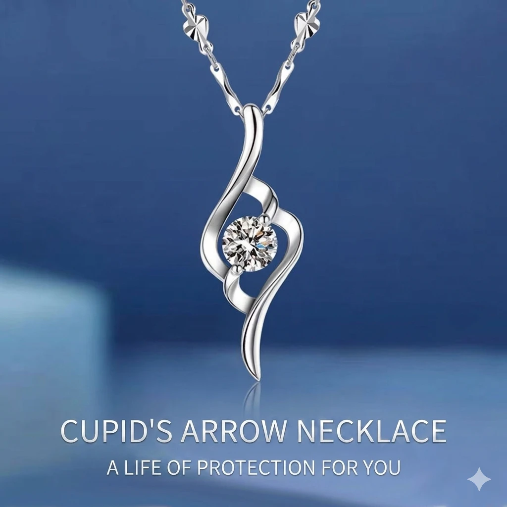 999 Sterling Silver Cupid’s Arrow Necklace – Unique Luxury Pendant for Women, Perfect Valentine’s Day Gift for Girlfriend