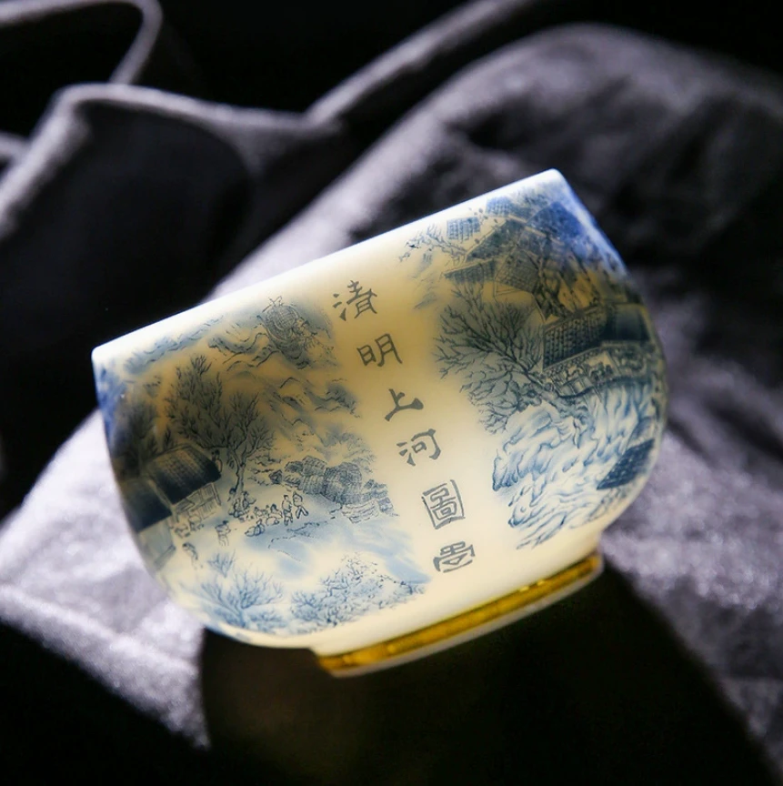 Yujian Dehua Mutton Fat Jade Porcelain Master Cup A Thousand Miles of Rivers and Mountains Tasting Cup