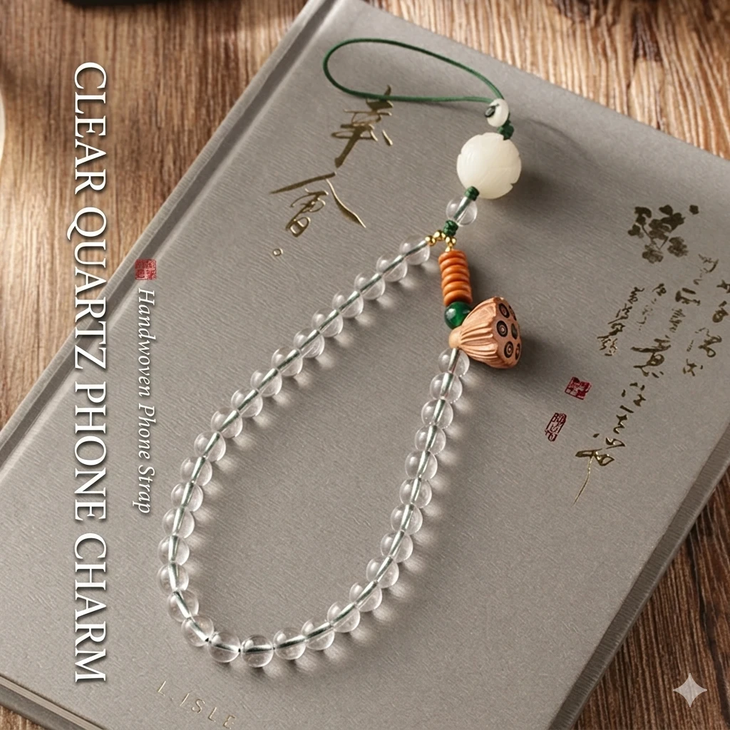 Natural White Crystal Lotus & Zodiac Guardian Phone Charm - High-End Handcrafted Amulet Wristband for Peace and Protection