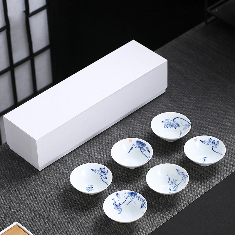 Hand-Painted Jingdezhen Blue and White Porcelain Cup  "The Flow of Serenity" Master Tea Cup