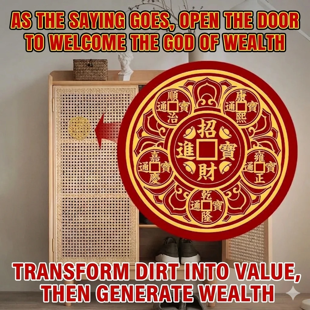 Feng Shui Harmony Door Sticker Set – Five Emperor Coins & Heavenly Official Blessing Decal | Welcoming Wealth & Protection Home Decor for Entryways