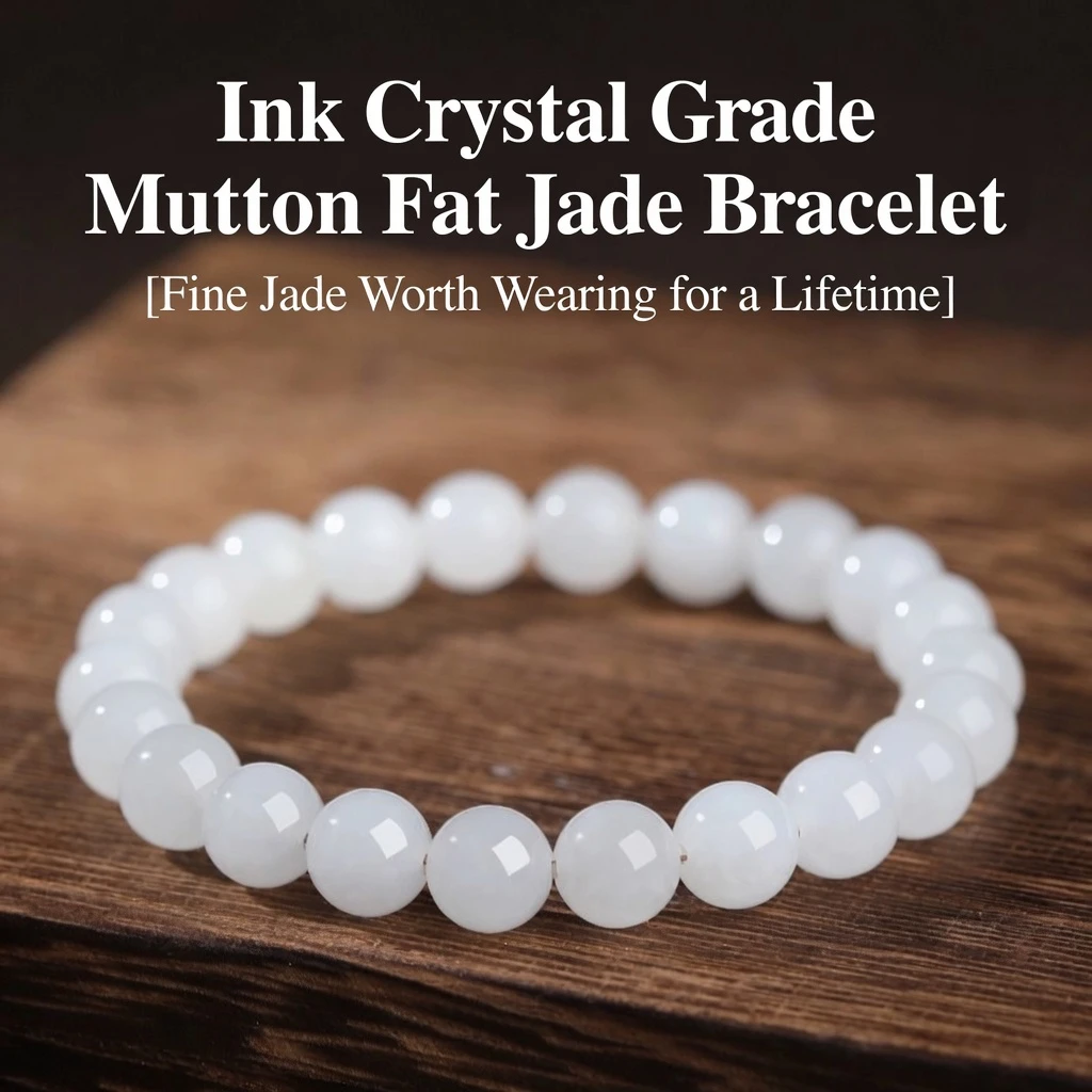 Timeless Equilibrium: Authentic Hetian "Mutton Fat" White Jade Bracelet | Natural Silk-Gloss Prayer Beads for Mindfulness and Inner Strength