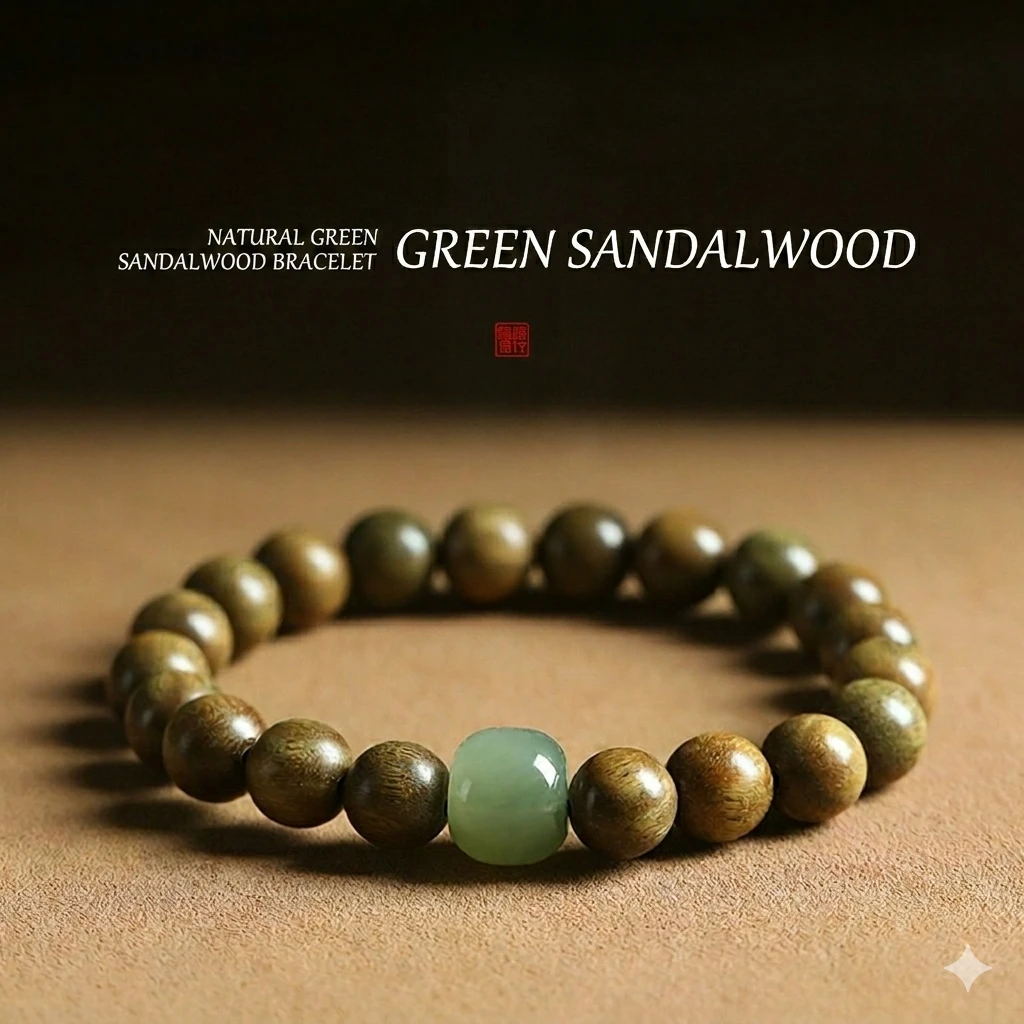 Natural Green Sandalwood and Hetian Jade Bracelet | Mindful Serenity Beads for Inner Balance