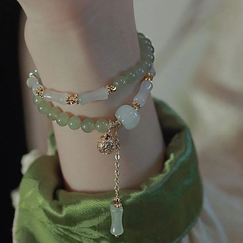 Yunshuiyao" Hetian Jade Bamboo Bracelet | The Symbol of Resilience & Golden Abundance