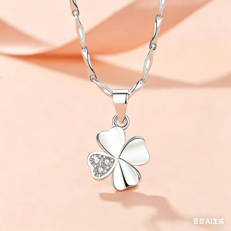 925 Sterling Silver Lucky Four-Leaf Clover Necklace for Women, Dainty Choker Pendant, Ideal Gift for Girlfriend, Birthday, Valentine's Day
