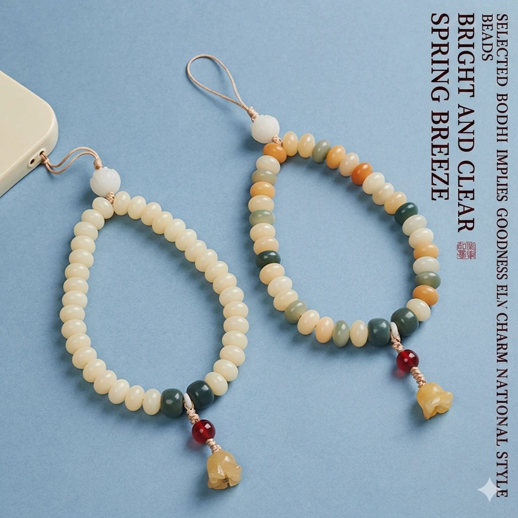 Colorful Bodhi Milk Bean Phone Charm - Dopamine Edition Multi-Gemstone Handcrafted Accessory