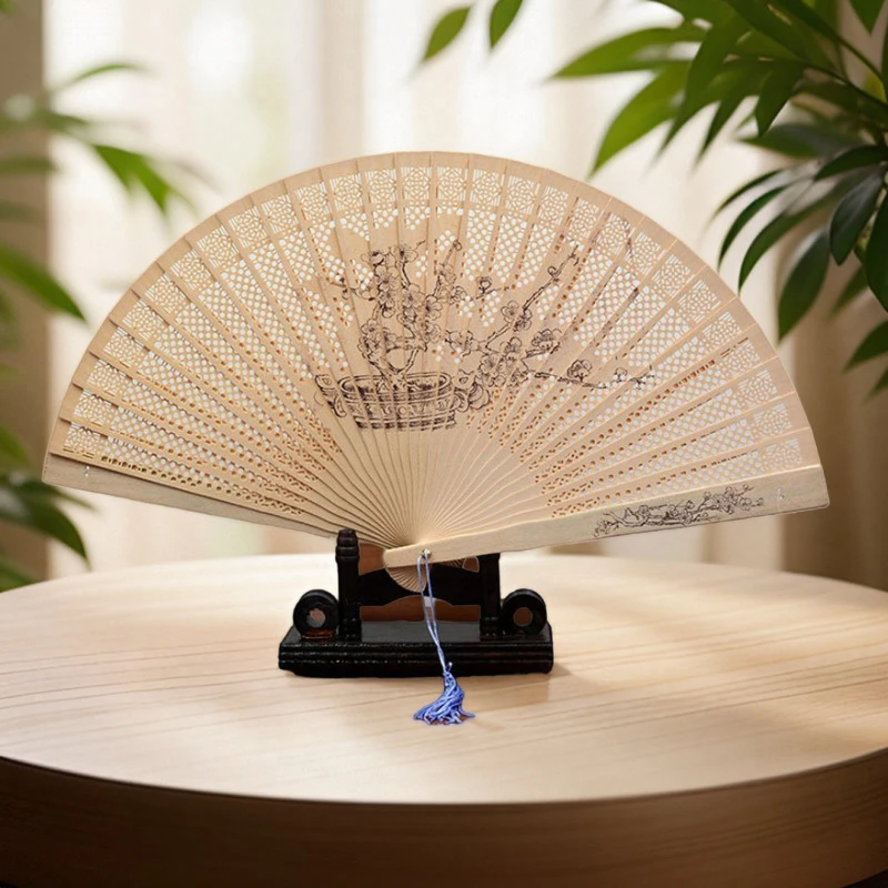 Vintage Chinese Sandalwood Hand Fan | Exquisite Hollow-Carved Lace | Premium Gift Box Edition