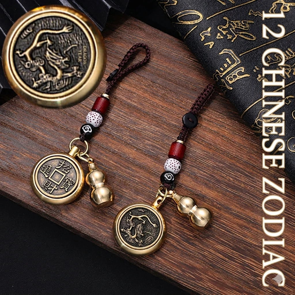 Vibe-Check Guardian: Spinning Zodiac Gourd Keychain | Retro Aesthetic | Hand-Woven Auspicious Rope Amulet