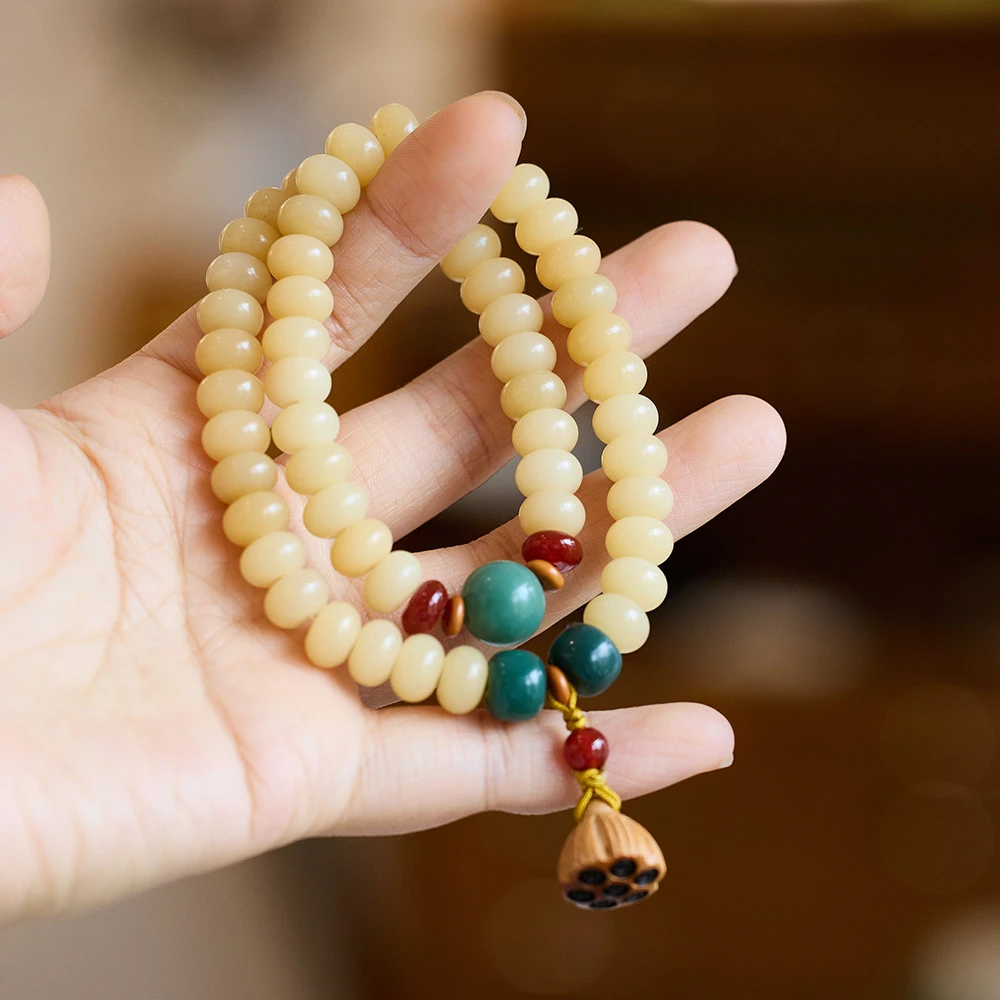 Zen Harmony: Hand-Polished Jade-Bodhi Abacus Bracelet | Dual-Wrap Lotus Seedpod Edition for Mindfulness & Prosperity
