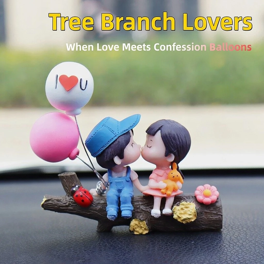 2026 Cute Couple Car Dashboard Decor | Artistic Branch & Balloon Ornament | Relationship Harmony Charm | Modern Minimalist Car Interior Accessory