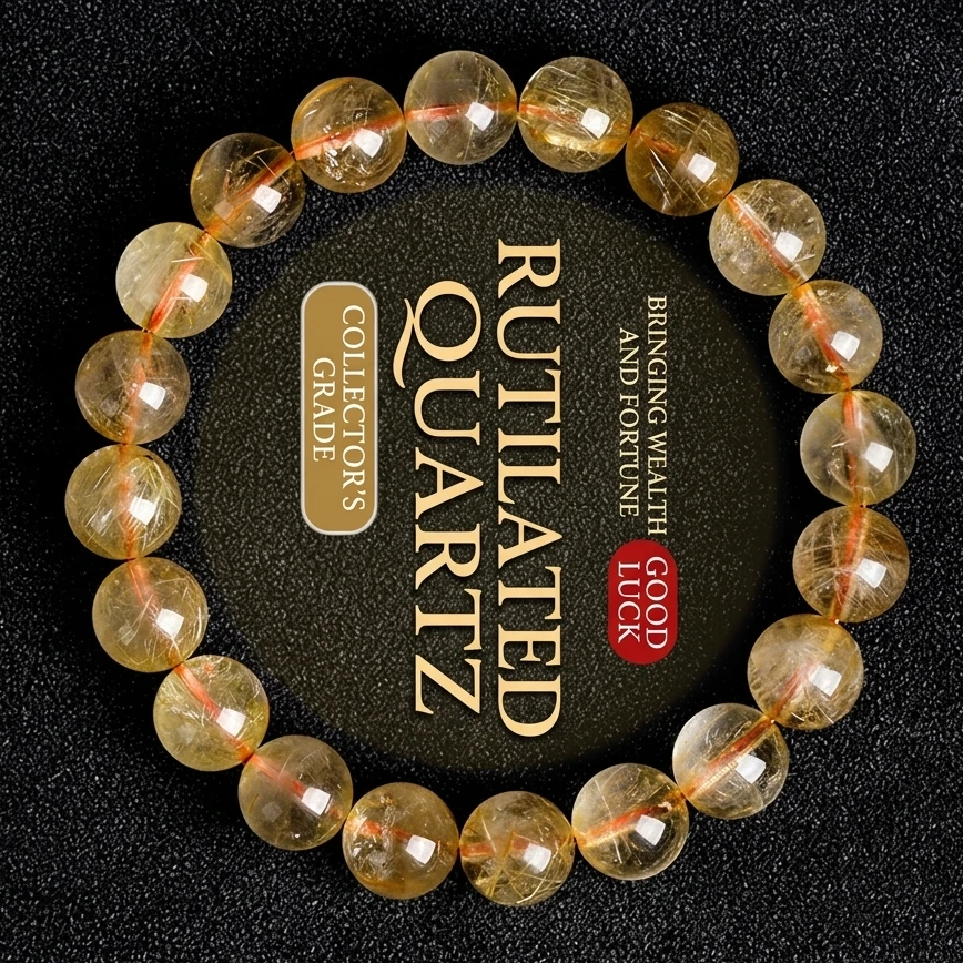 Authentic Brazilian Golden Rutilated Quartz Bracelet - Natural Titanium Hair Crystal for Prosperity and Confidence