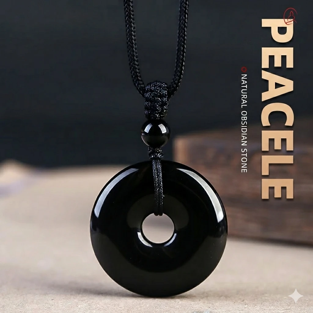 Natural Obsidian Safety Buckle Pendant - Handcrafted Protective Amulet Necklace for Luck and Balance