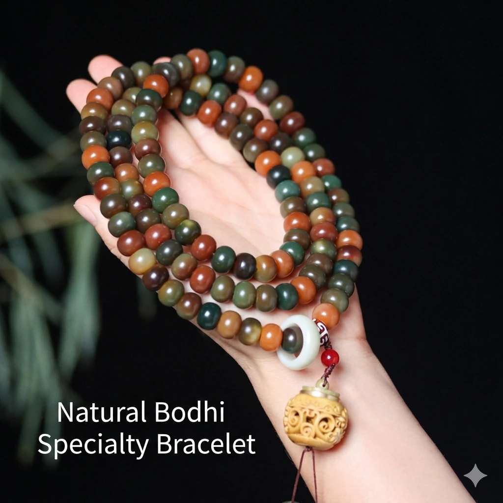 Dunhuang Heritage 108-Bead Bodhi Root Mala | Sacred Feitian Series Hand-Held Prayer Beads for Luck & Protection
