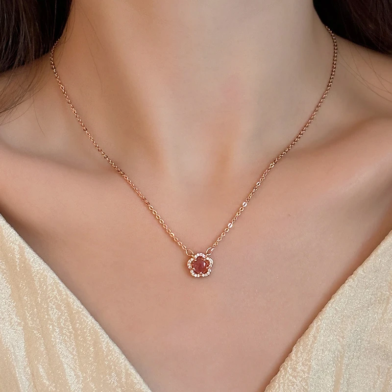 Elegant Cherry Blossom Pendant Necklace Luxury Sakura Choker for Women, Symbol of Beauty and Renewal