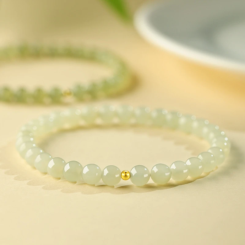 Honey-Gold Hetian Jade & Lustrous Pearl Bracelet – Natural Gemstone Bangle String for Emotional Radiance and Timeless Grace