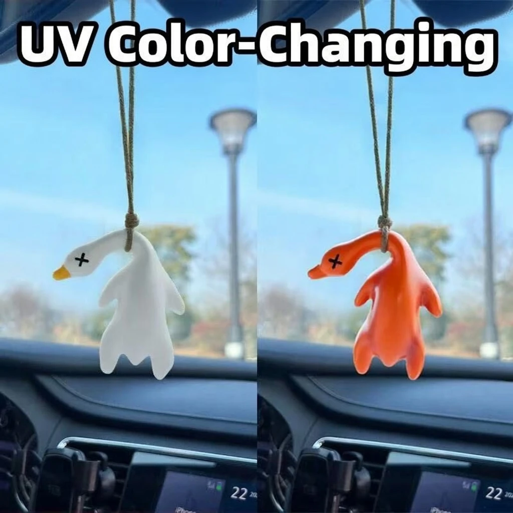 Color-Changing "Golden Roast" Duck Car Pendant | Interactive Stress-Relief Rearview Mirror Ornament & Cute Lucky Travel Companion