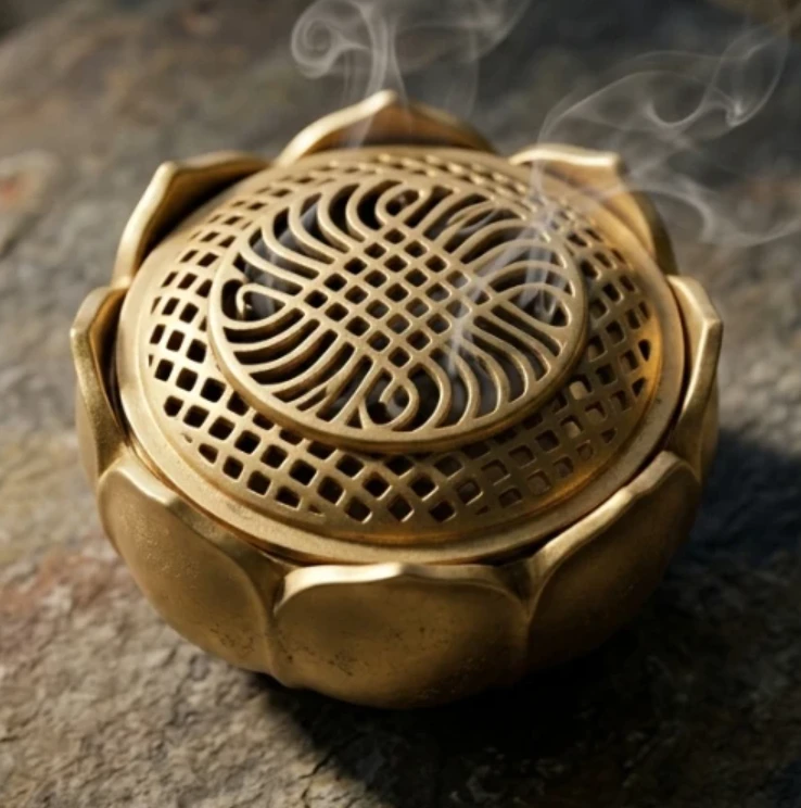 Golden Lotus Suspended Incense Burner | Zen Alloy Copper Wellness Decor