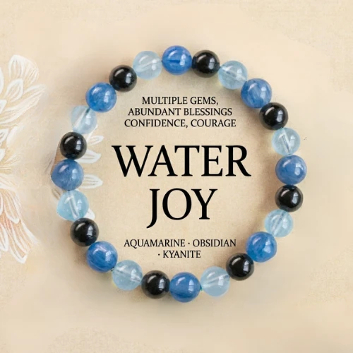 Natural Aquamarine & Kyanite Trio Bracelet - Elemental Protection and Calm for Summer Serenity