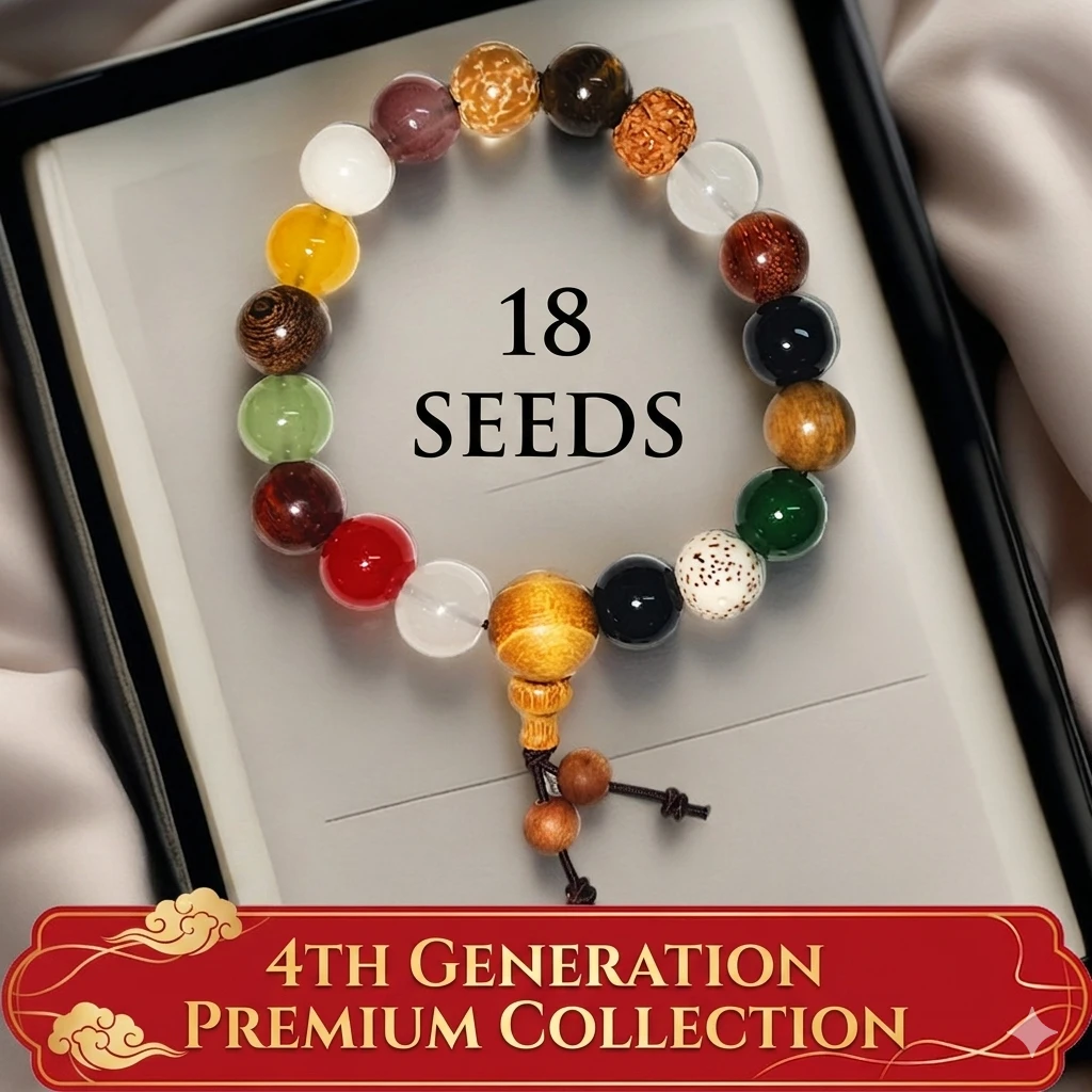18-Bead Multi-Gemstone Bodhi Seed Bracelet for Men & Women – Mindfulness Mala Beads for Calm, Focus & Inner Peace