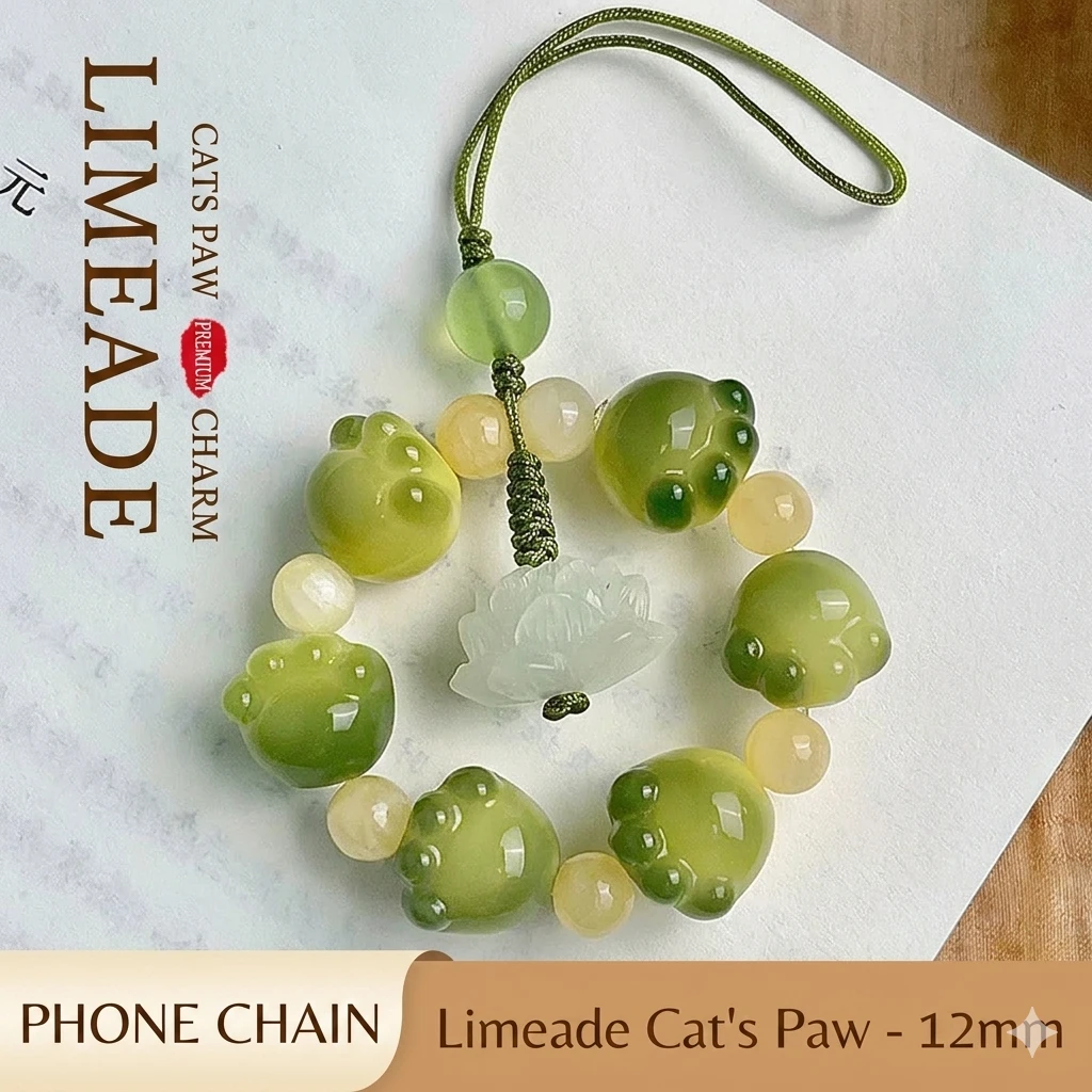 Ziliyue "Luminous Guardian" Lime Cat Claw Phone Chain: Glow-in-the-Dark Bodhi & Bell Charm | Traditional Protection for the Modern Night