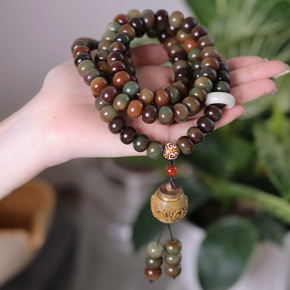 Zen Harmony: Hand-Weathered White Jade Bodhi Bracelet & Meditation Mala | Two-Way Wear