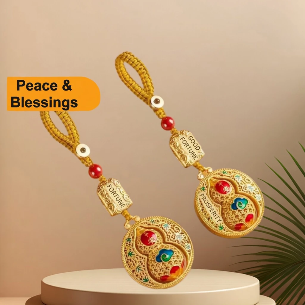 Golden Harvest" Peace Gourd Keychain | Sand Gold Prosperity Talisman for Cars & Keys | Unisex Zen Wealth Magnet | Premium "Heng" Luck & Wellness Gift