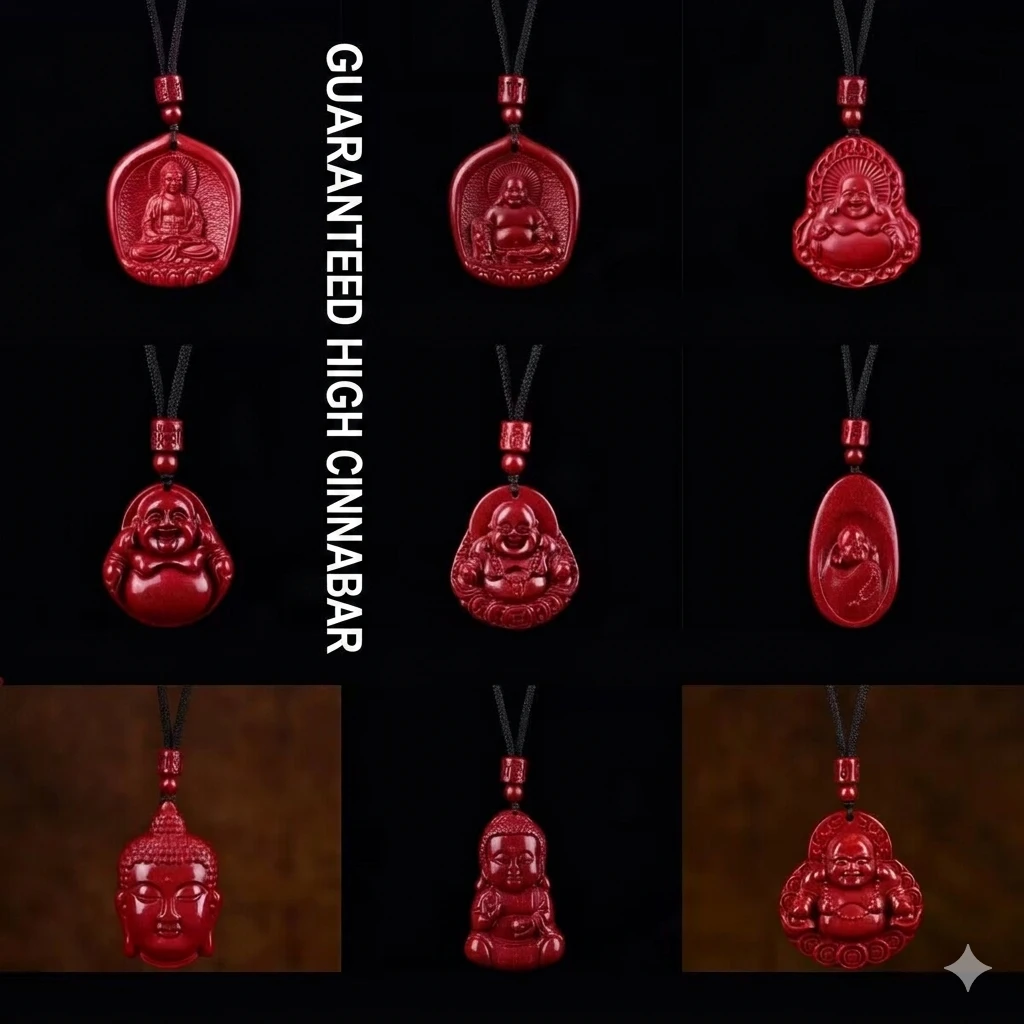Cinnabar Zen Buddha Pendant | Hand-Carved Raw Ore Talisman for Peace, Protection & Inner Vitality