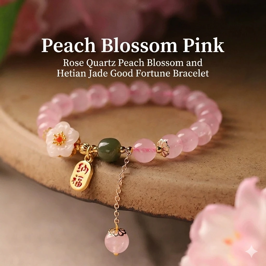 The "Eternal Blossom" Bracelet – Pink Crystal & Hetian Jade for Heart Connection & Harmony