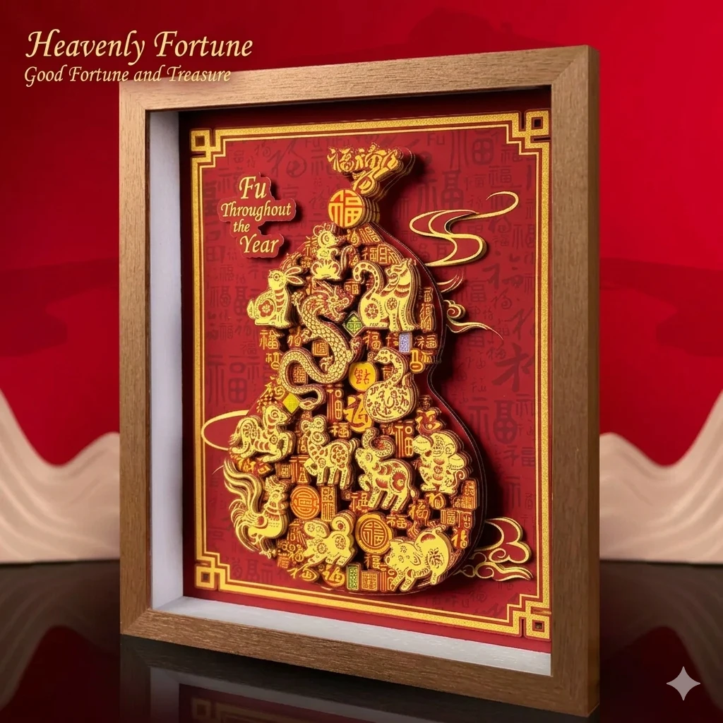 Handcrafted Heritage Gourd Paper Cut Art Ornament Traditional Symbol of Prosperity for Office and Home Decor
